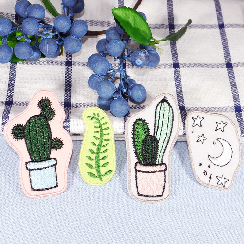 3D Diy Star Moon Embroidery Appliqued Patch Green Cactus Pot Plant Iron-on Bag Hat Hoodies Dress Decoration | Дом и сад