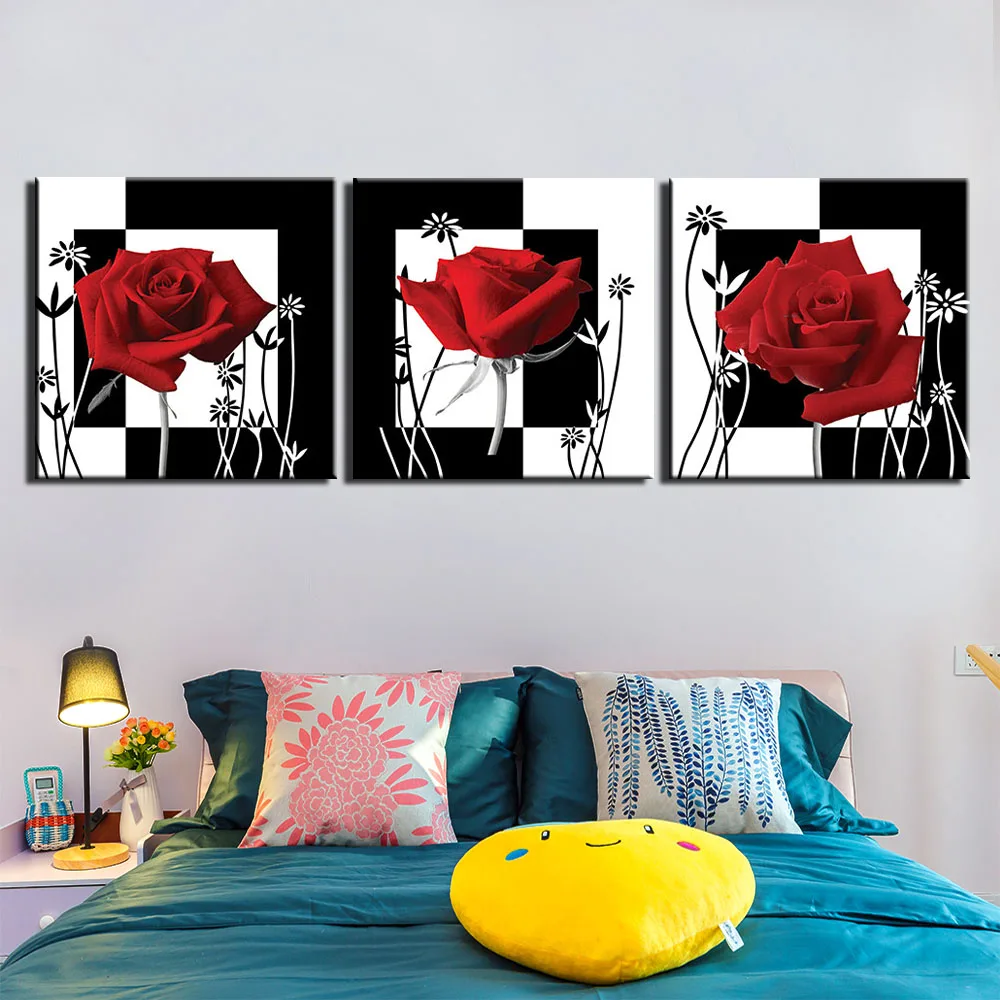 

5D DIY Diamond Embroidery Roses Black Flower Cross Stitch Diamond Painting 3 Piece Set Rhinestone Art Halloween Home Decor Gift