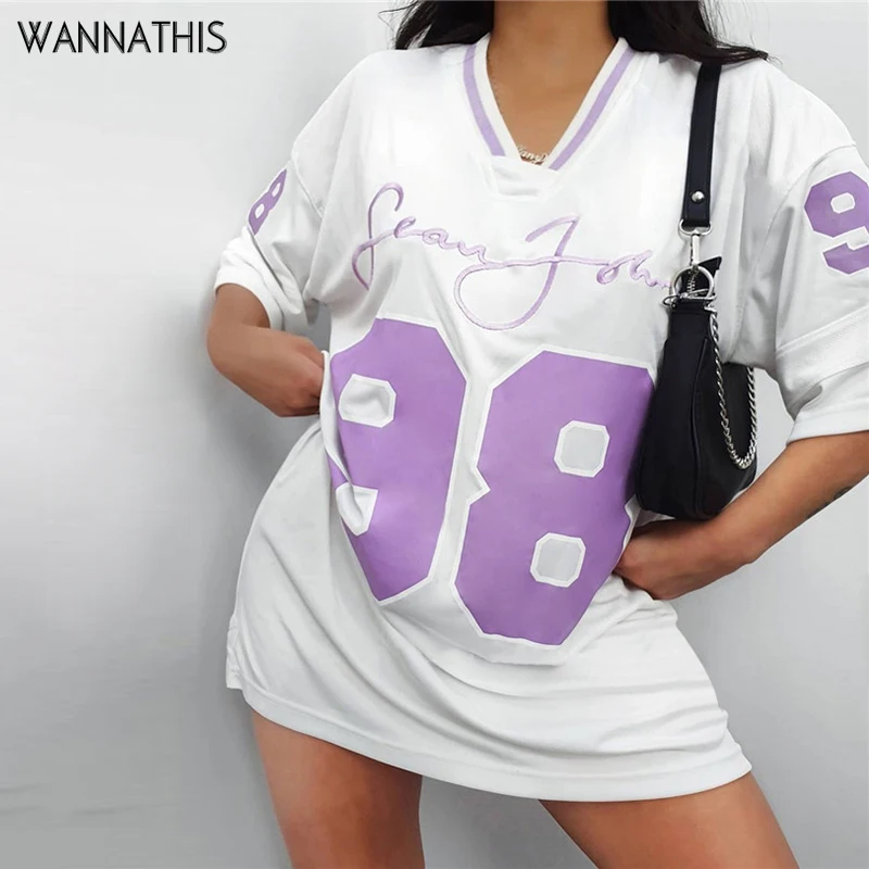 Женское хлопковое мини-платье WannaThis с буквенным принтом v-образным вырезом