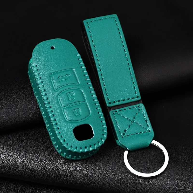 

Leather for Mazda 2 3 5 6 CX-3 CX-5 CX-7 CX-9 Atenza Axela MX5 Smart Car Key Cover Remote Fob Case 2 3 Button Keychain Ring Bag