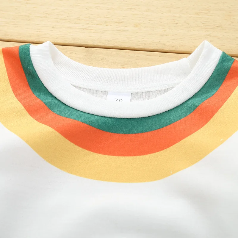 Baby girl boy rainbow T-shirt tops clothes long-sleeved sweater sweatshirt pants two-piece suit | Детская одежда и обувь