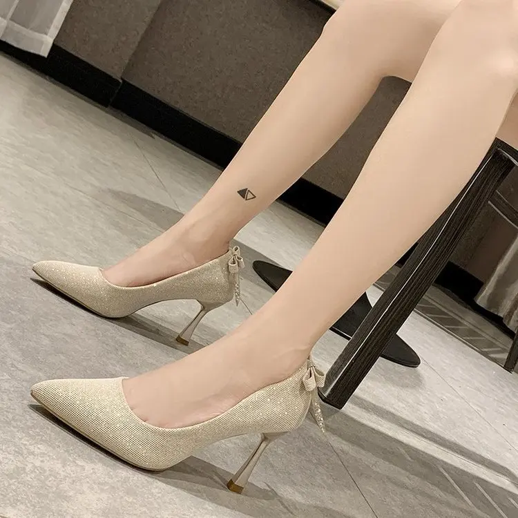 

High-heeled Fashion Shoes Women's New Bow Work Shoes Professional Suede Women Shoes
