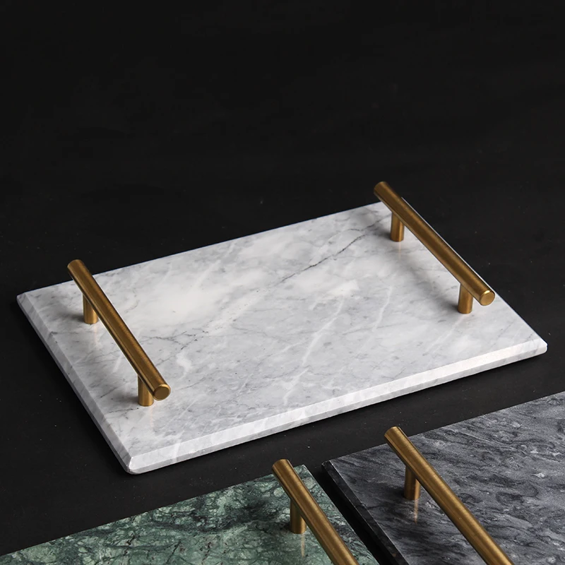 

Nordic ins wind, gold tray, rectangle perfume, cosmetics, storage tray, household cake tray, marble tray.