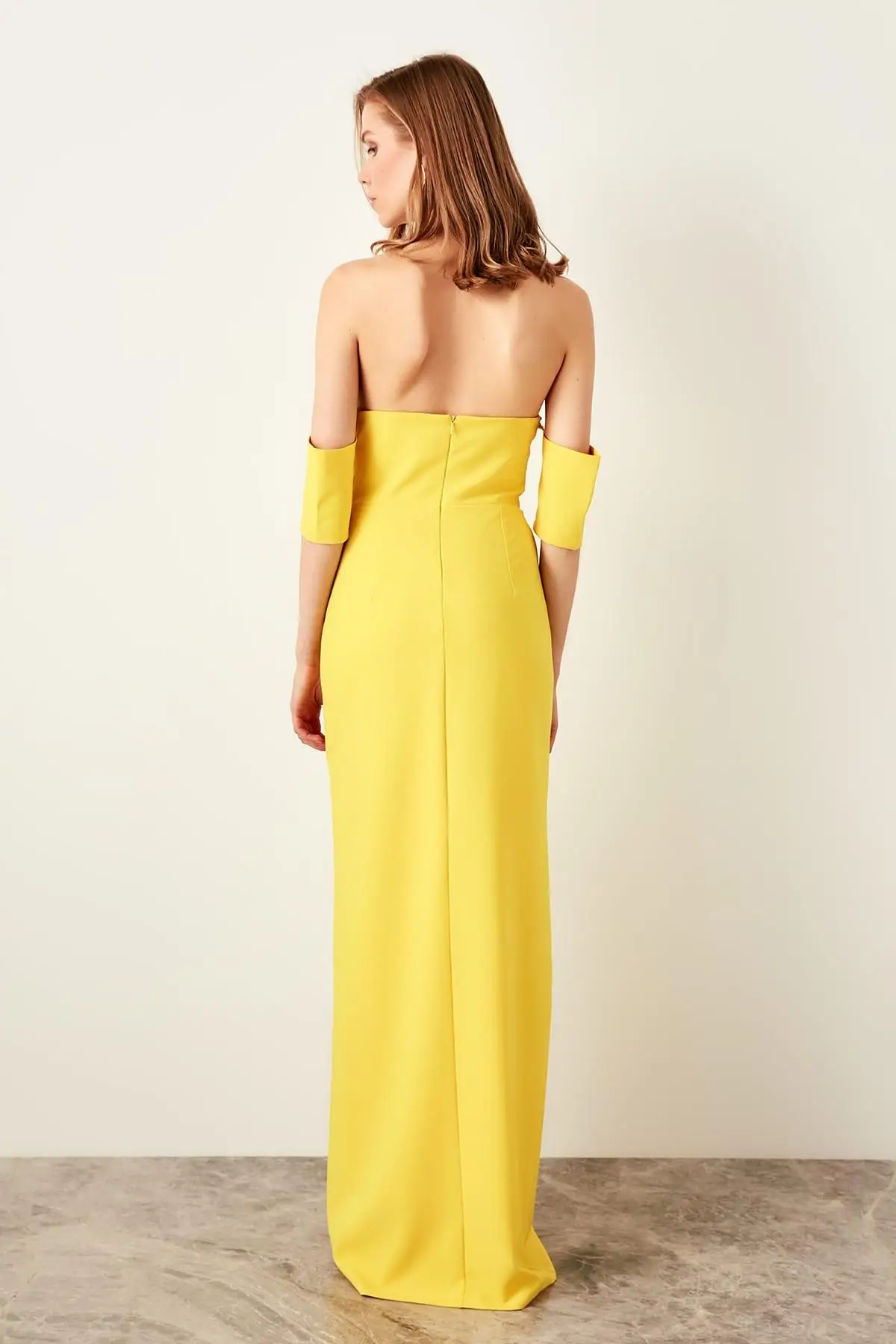 Trendyol желтое платье с открытыми плечами TPRSS19BB0113|Женские платья| |