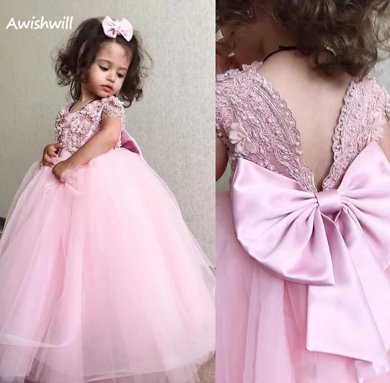 

Lovely Holy Pink Girls Sleeveless Jewel Lace Appliques Ball Gown