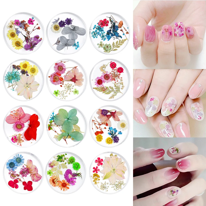 Смешанные сушеные цветы украшения для ногтей натуральные Цветочные наклейки в