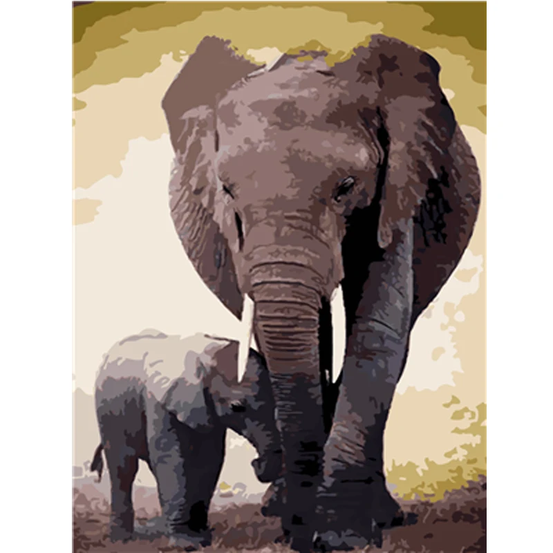 Животное слон мать сын сделай сам картина маслом по номерам для домашнего декора