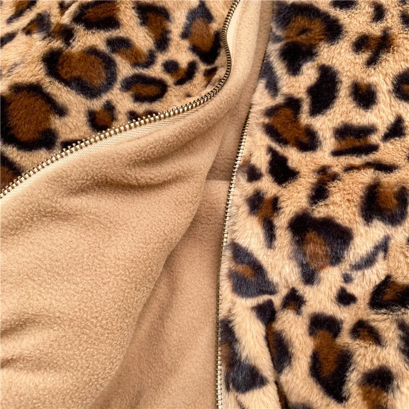

2020 Autumn Winter New Arrival 2-7T Baby Boys Girls Leopard Pattern Plus Velvet Thick Polar Fleece Lapel Outdoor Zipper Jacket