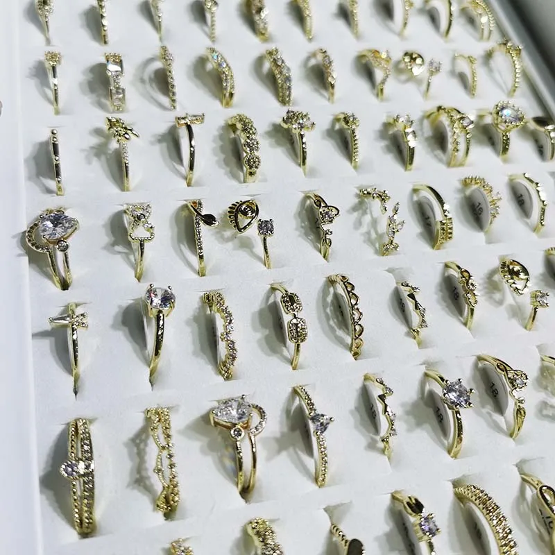 

100Pcs/Lot Wholesale Mix Sizes Copper Fashion Fancy Rings With Cubic Zirconia Mix Styles Rings For Women