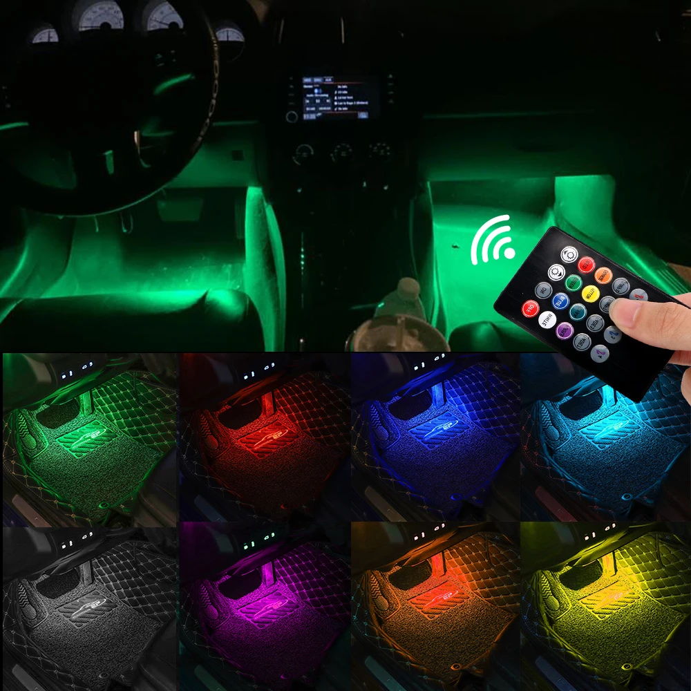 

Авто декоративный светильник салона автомобиля светильник ног Светодиодная лента атмосфера лампа музыка Голосовое управление пульт диста...
