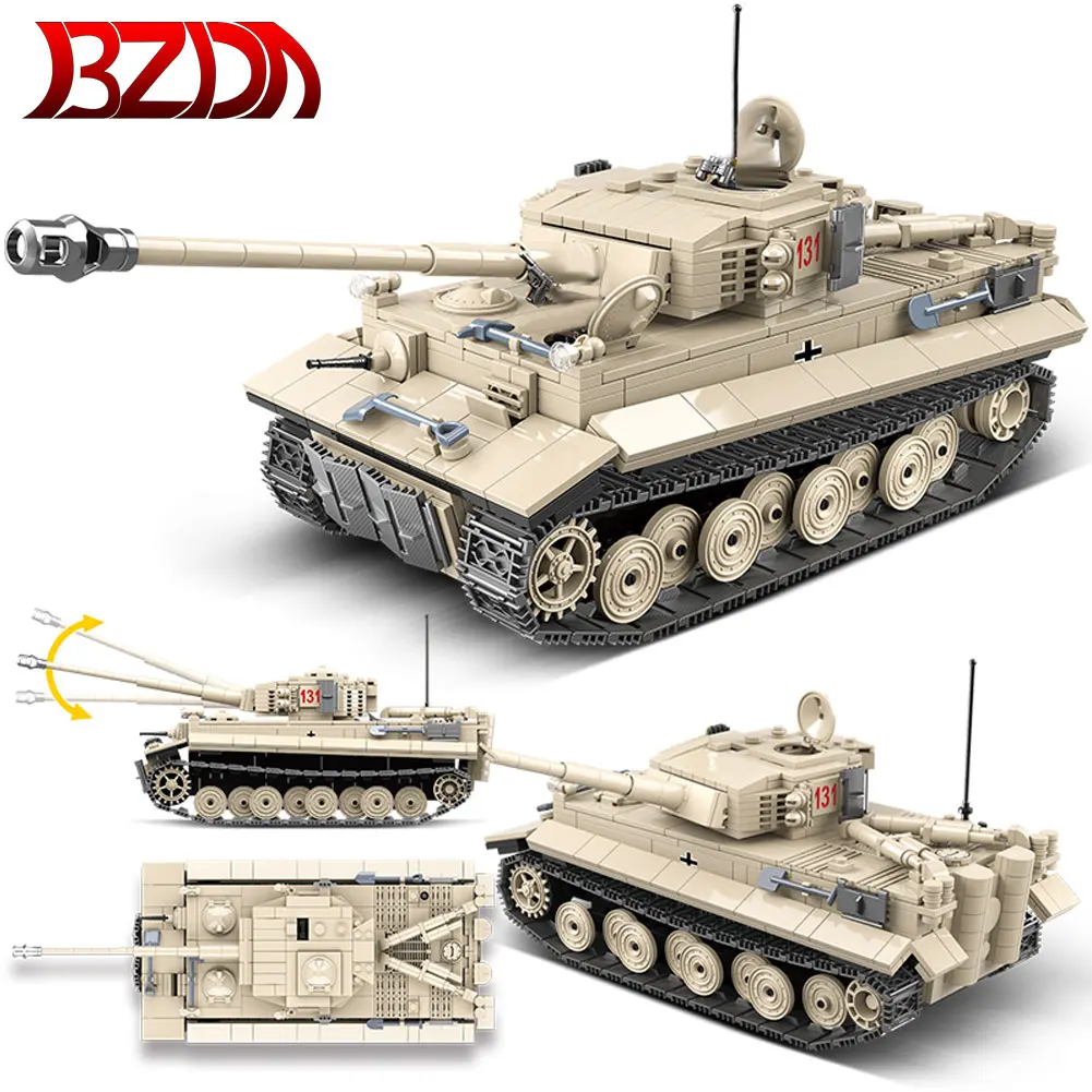 

BZDA WW2 немецкий военный тигровый стиль основной боевой танк миниатюры строительные блоки MOC Panzer модель танка Кирпичи игрушки для мальчиков п...