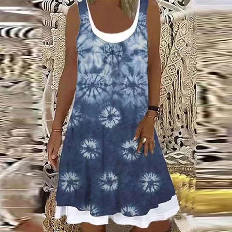 

3XL Vintage Printed Dresses Vestido Women 2021 Summer Casual Sleeveless Loose Party Dress Fashion Elegant O-Neck A-Line Dress