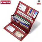 Женские кошельки из натуральной кожи KAVIS, модные длинные кошельки на молнии с отделением для монет и денег, женский длинный клатч