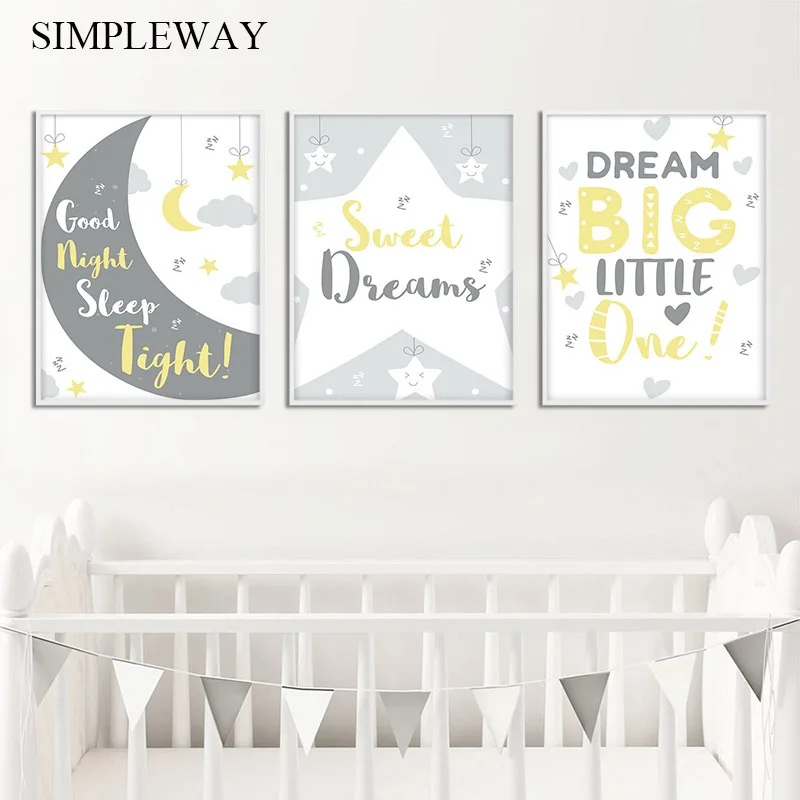 Мечта Большая Луна Звезда Детские стихи стены искусства холст плакат печать