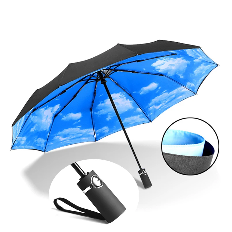 

Strong Wind Resistant Double Fully-automatic Umbrella Folding 10K Large Fiberglass Parasol Rain For Women Men Business Umbrellas