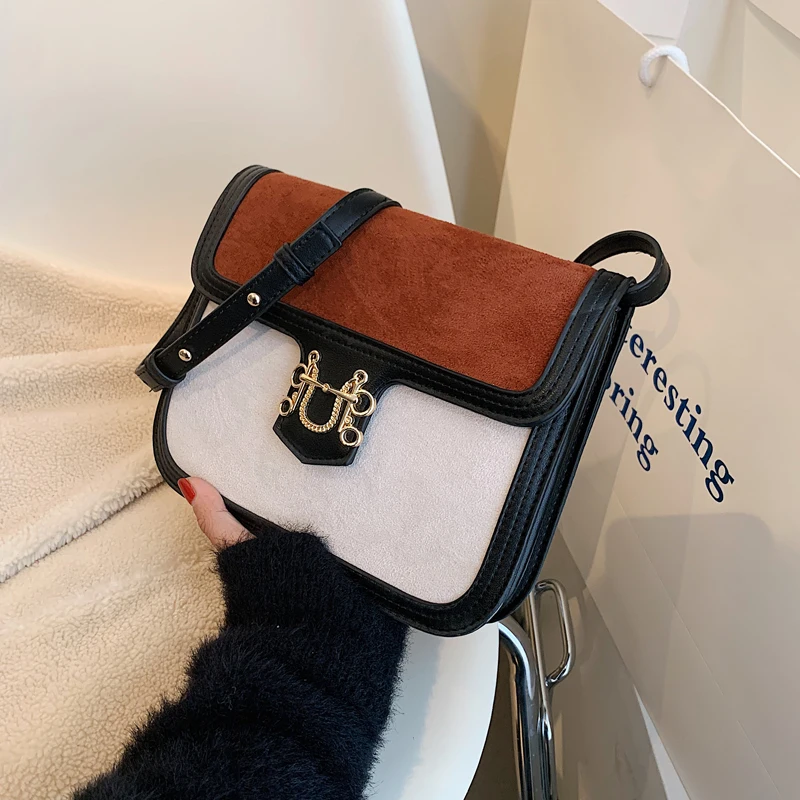 

Новинка Зима 2022, универсальная женская сумка через плечо контрастных цветов в западном стиле, маленькая квадратная сумочка через плечо с те...