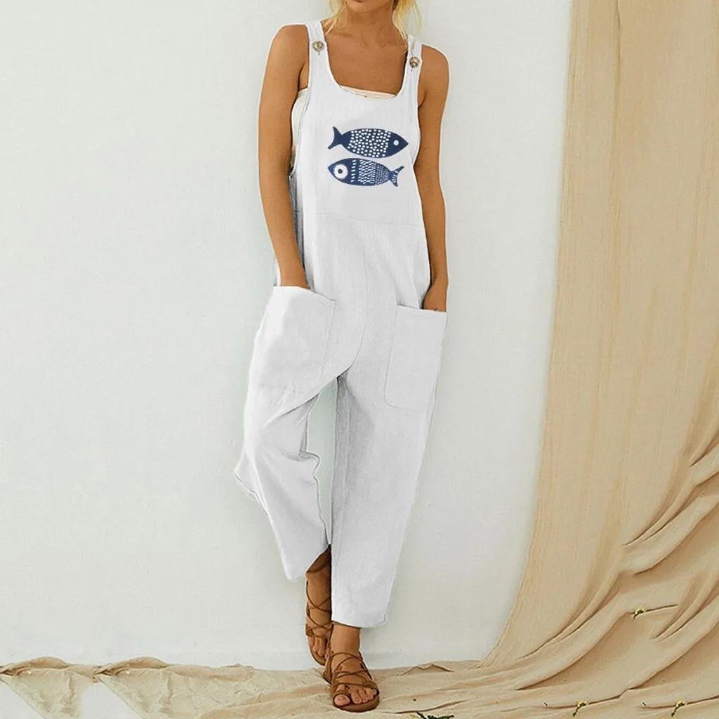 Женские повседневные удобные капри в стиле бохо с принтом рыбы Комбинезон