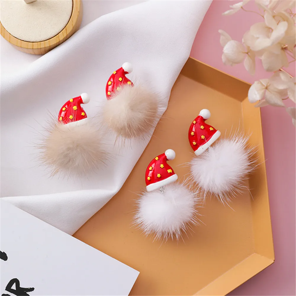 Корейские рождественские серьги шапка помпон милые осень и зима 2019 женские