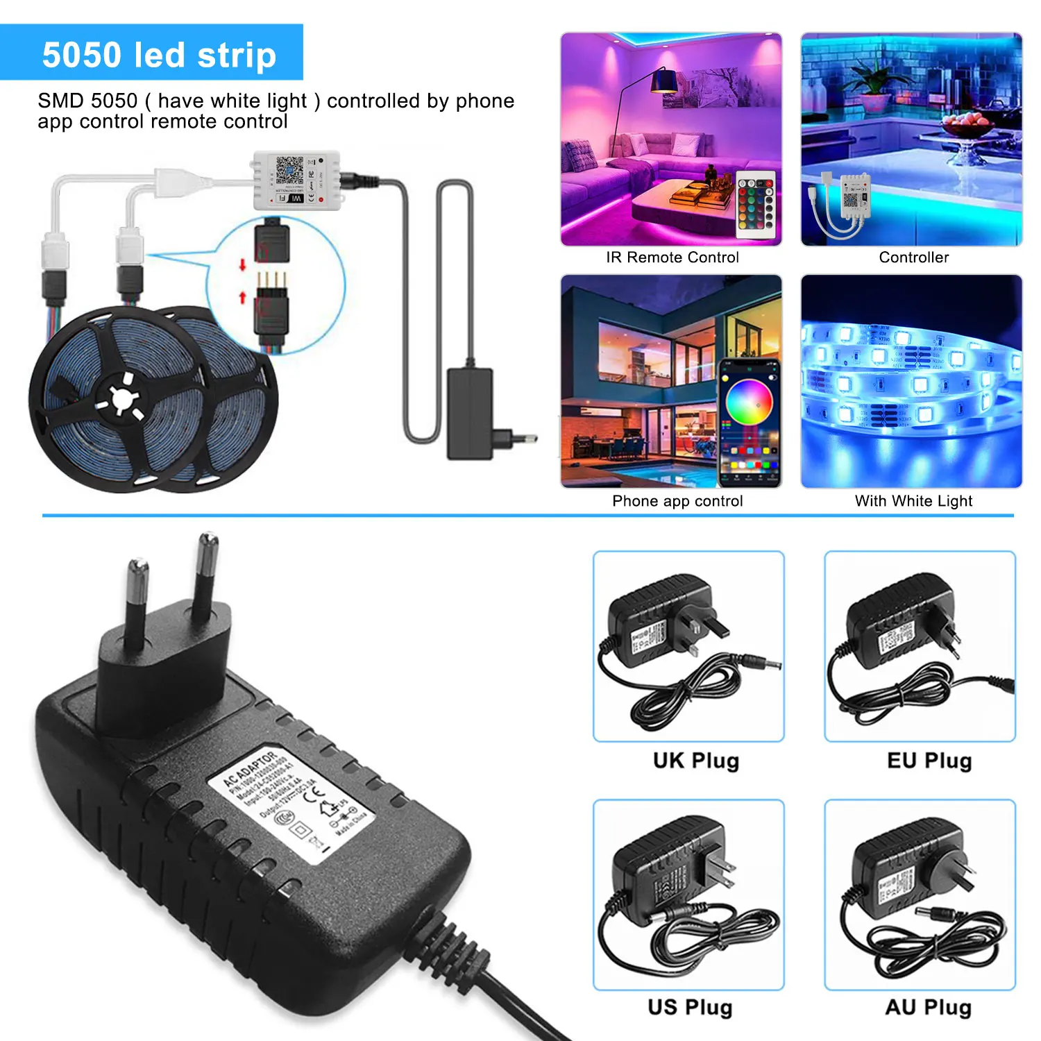 

5M 15M 20M LED Strip with Remote Control WIFI 5050 RGB Tape Flexible Neon Strip Waterproof LED Lights for Room Decoration Lamp