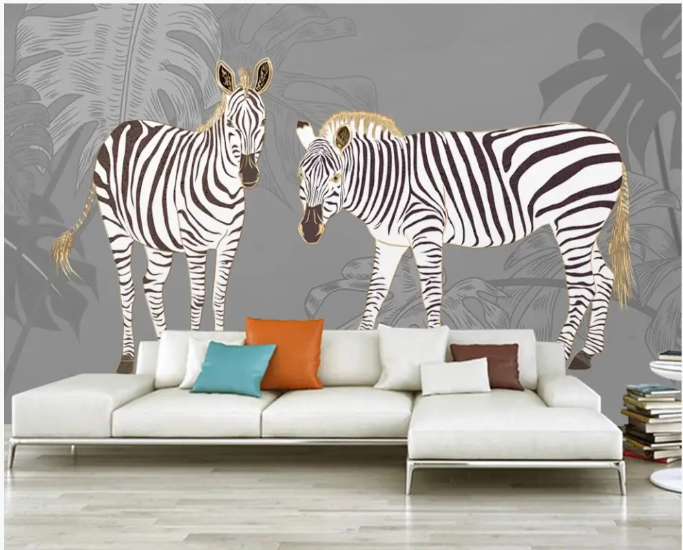 

Настенные обои на заказ, модные 3d обои с изображением зебры, ручной рисунок, Роскошный домашний декор, для гостиной