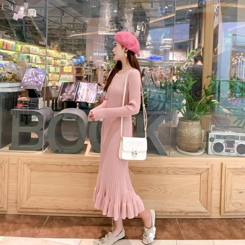 Осенне зимнее гофрированное платье с рыбим хвостом облегающая сумка бедра