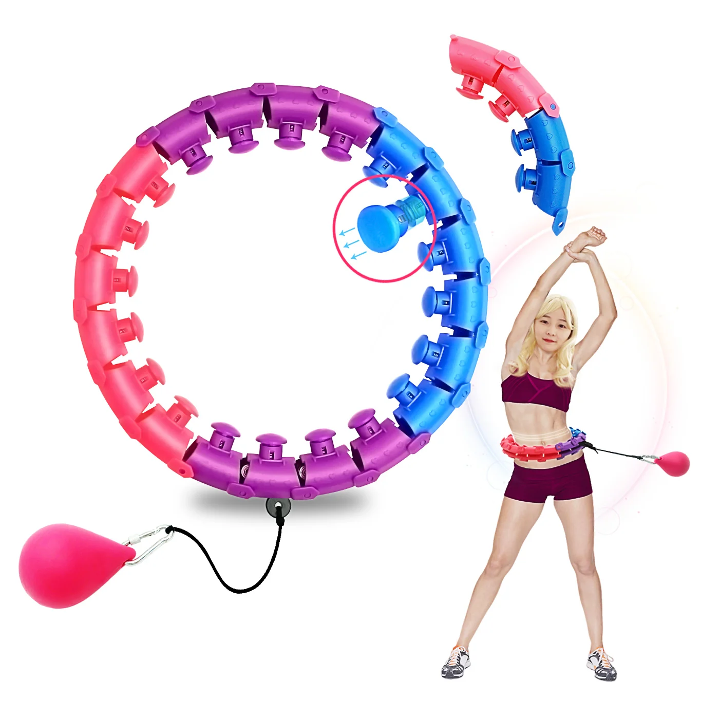 

Colorful Smart Weighted Fitn Massage Sport Hoop Aros for Adults Children,Never Falling Sport Hoop with24-30 Detachable Knots