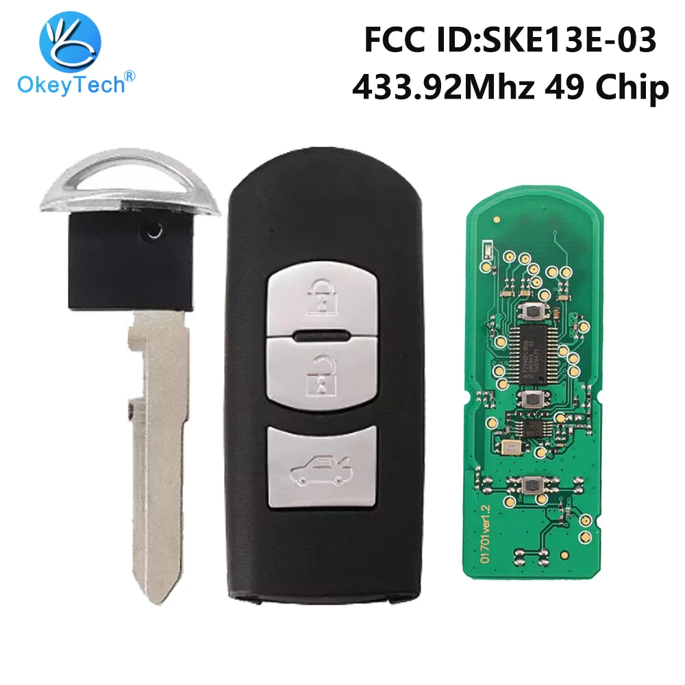 OkeyTech для Mazda 2017 433 МГц 3 кнопки Авто дистанционный смарт ключ карта со вставным