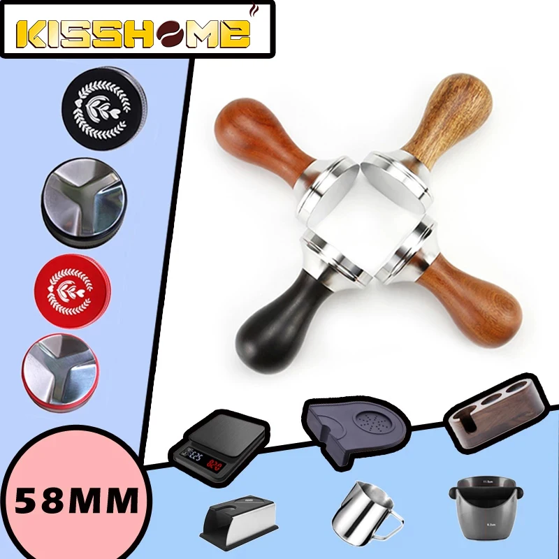 

58mm Coffee Tamper&Distributor/Frothing Pitcher/Knock Box/Silicone Pad Set Barista Espresso Coffee Press Coffee Powder Hammer