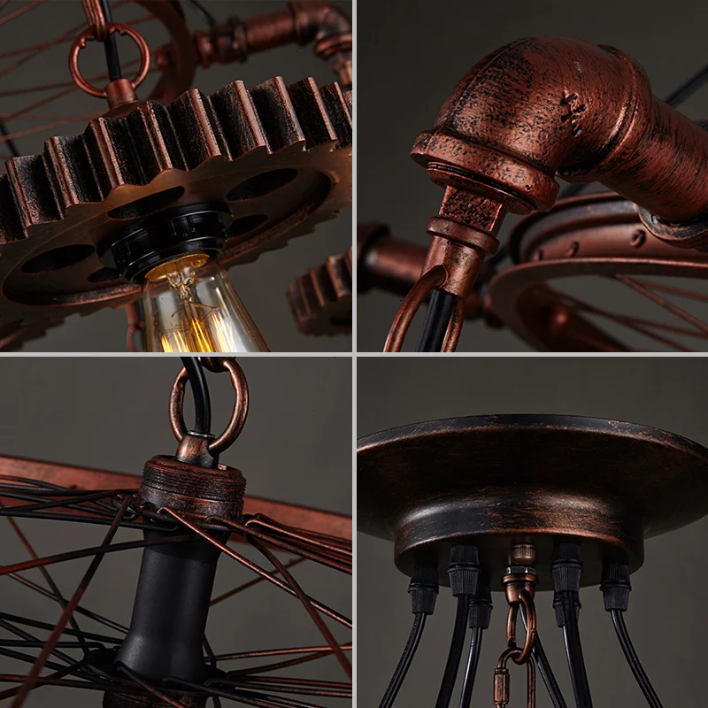 

Loft retro creative gear restaurant coffee shop chandelier American industrial style personalized lighting fixture