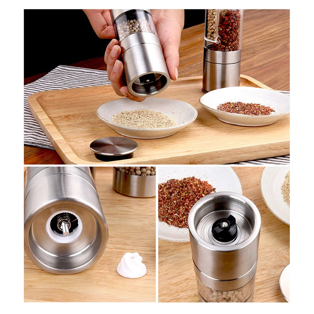 

2 in 1 Seasoning Grinding Stainless Steel Manual Pepper Grinder Salt & Pepper Mill Grinder Kitchen Tools Accessories for Cooking