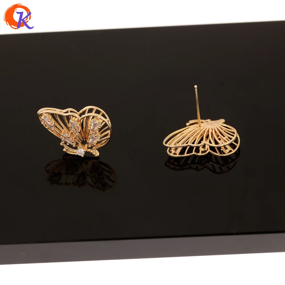 

Cordial Design 20Pcs 14*20MM Jewelry Accessories/CZ Earrings Stud/Genuine Gold Plating/Butterfly/Hand Made/Earring Findings