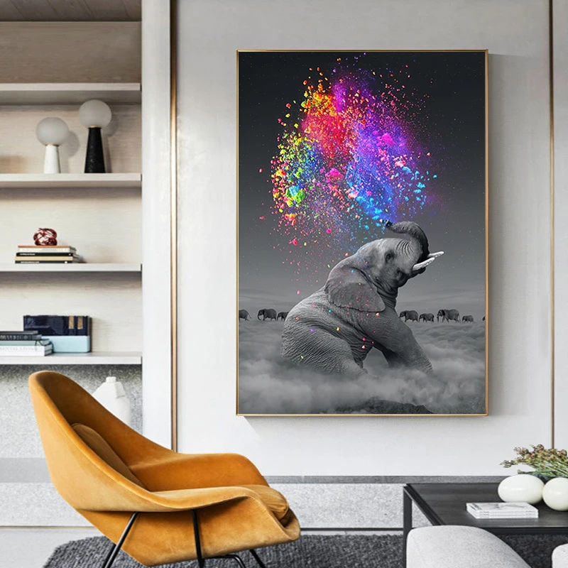 

Modern Animal Canvas Painting Poster and Prints Elephant Colorful Oil Painting Wall Art Pictures for Living Room Home Decoration