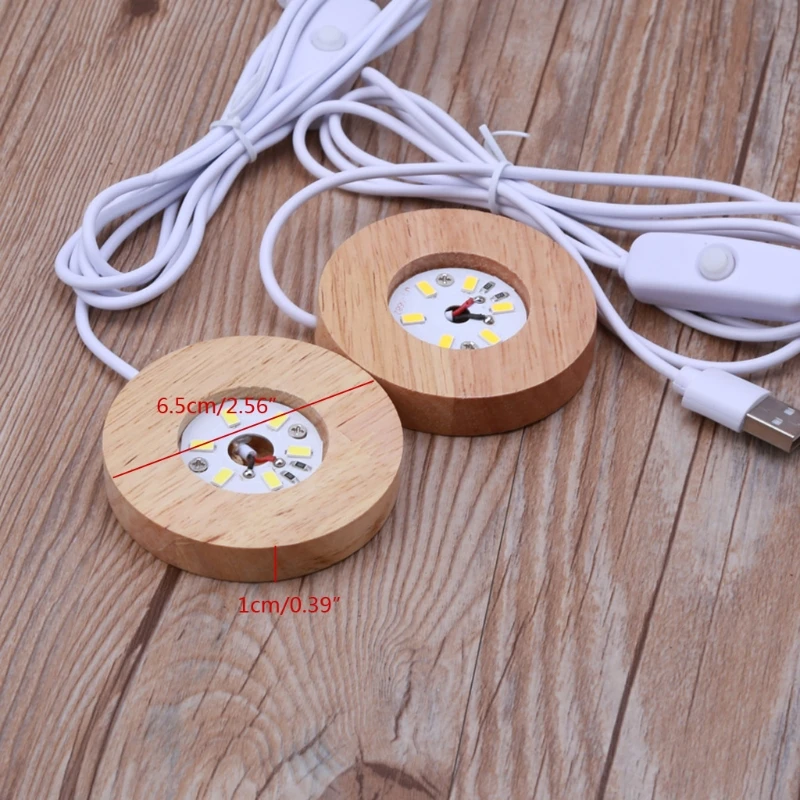 

Handmade Resin Art Mini Thin LED Wood Display Base Resin Display Round Wooden Night Base Resin Ornament Stand DIY Drop shipping