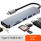 6 в 1 USB-C концентратор для MacBook Pro Тип C адаптер Тип C OTG многопортовый SD кард-ридер с разрешением 4K HDMI-Совместимость зарядки PD