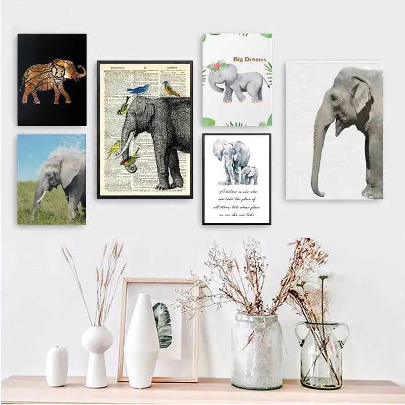 Слон Художественная печать слон стена искусство Искусство пятнистый фотография