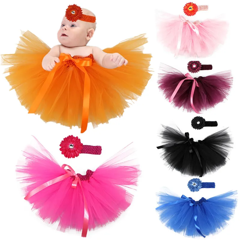 Falda de tut&uacute; de malla para beb&eacute;, conjunto de diadema de flores, accesorios de fotograf&iacute;a XXFE, 3 uds.-0