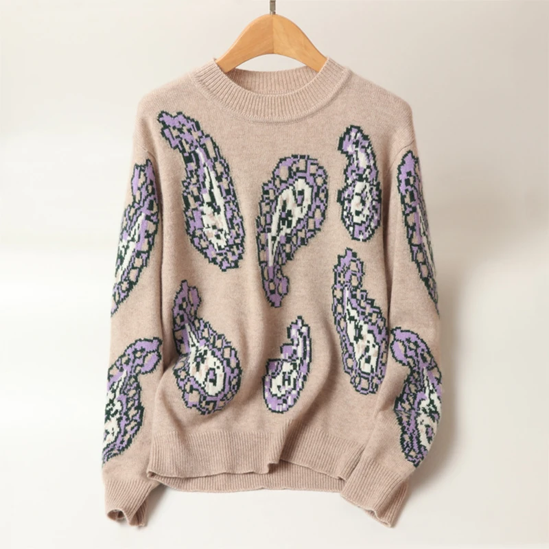 

Masigoch knitted jacquard 100% cashmere knitwear pullovers for winter