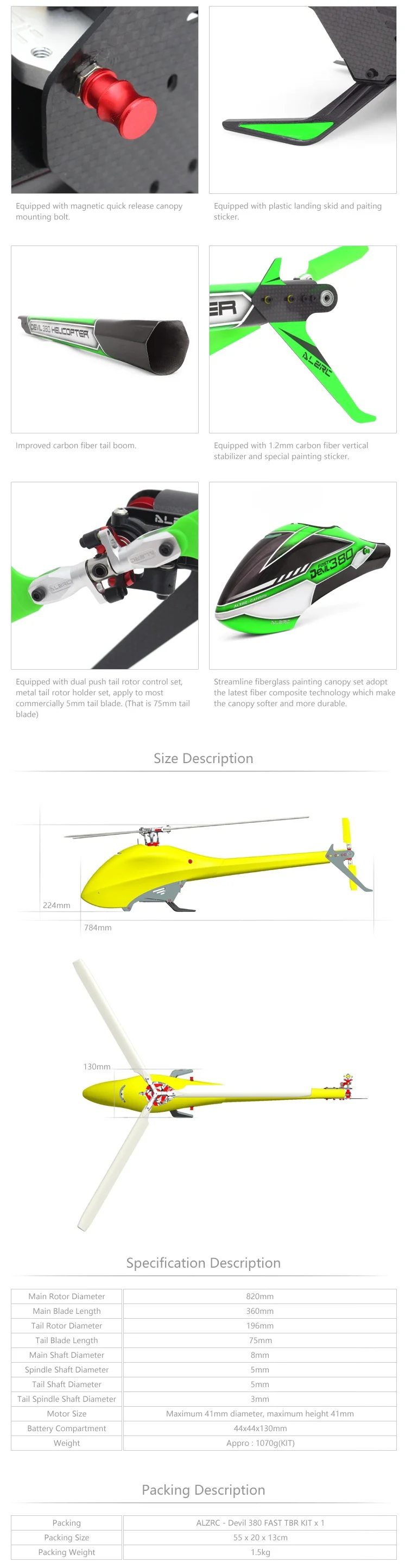 ALZRC-Devil 380 TBR комплект вертолет 380 RC вертолет-серебро
