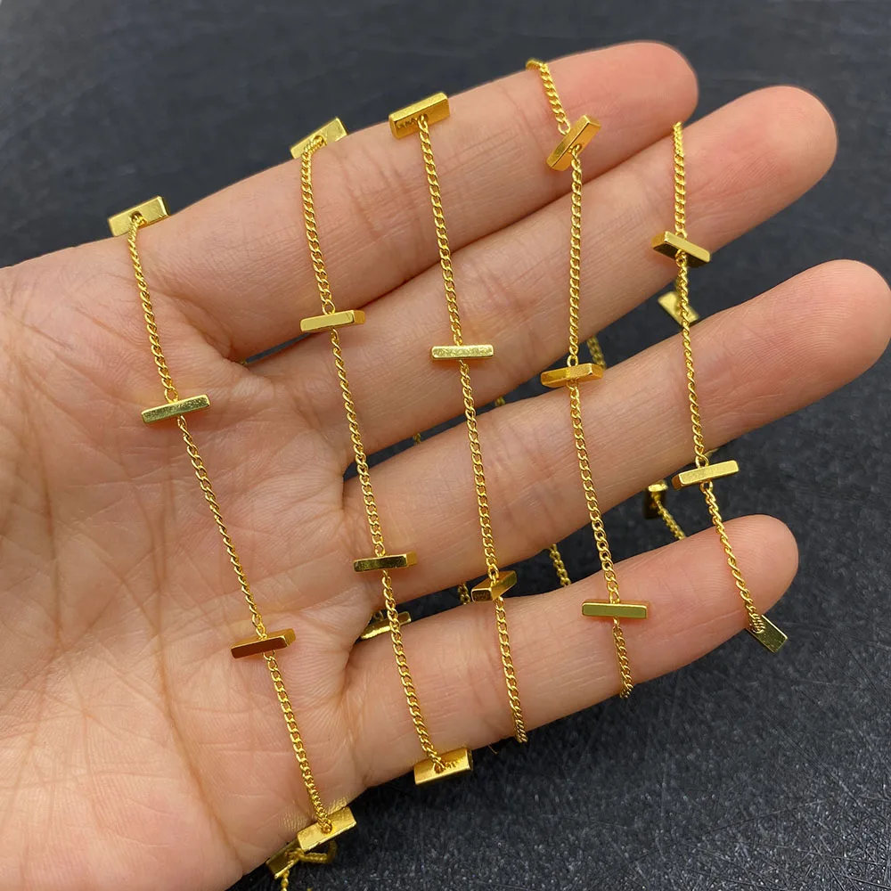 

Fashion Golden Handmade Chain, 1 Meter Long Cuboid Jewelry, Used As DIY To Make Bracelets, Anklets, Necklace Accessories