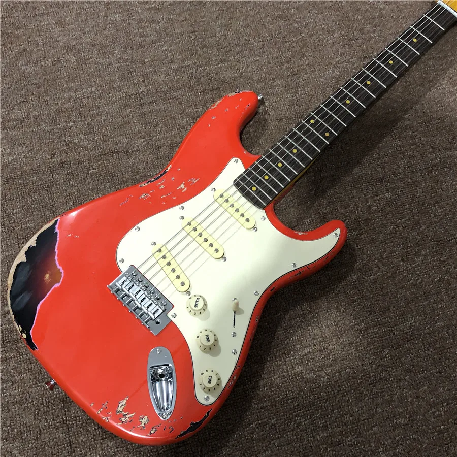 

new arrival relics electric guitar in red color , rosewood fingerboard , all color are available , fast shipping guitarra