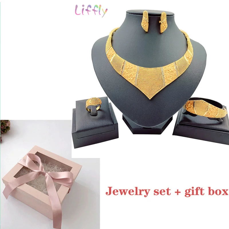 set 1 and box Африканское женское большое ожерелье, очаровательные женские ювелирные наборы, Кристальные серьги, кольцо, классический свадебный Модный Ювелирный Набор для невесты - Окраска металла: set 1 and box