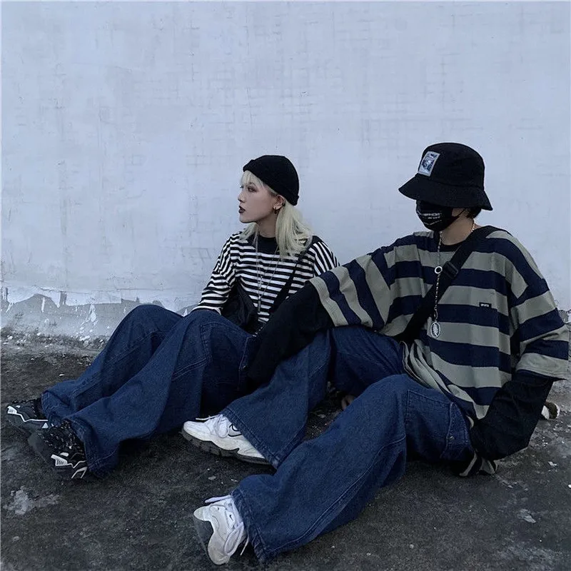 Джинсы NiceMix мужские в стиле ретро однотонные свободные тонкие джинсовые