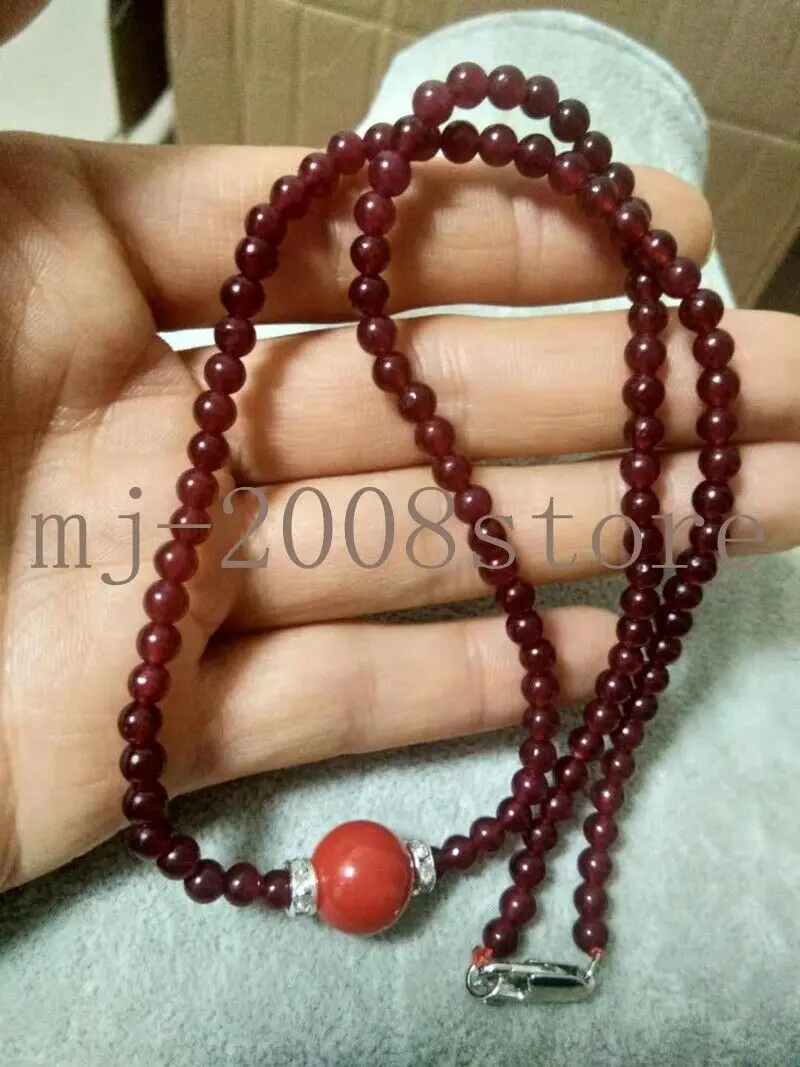 

Длинное ожерелье из коралловых бусин 18 "4 мм винного нефрита/12 мм