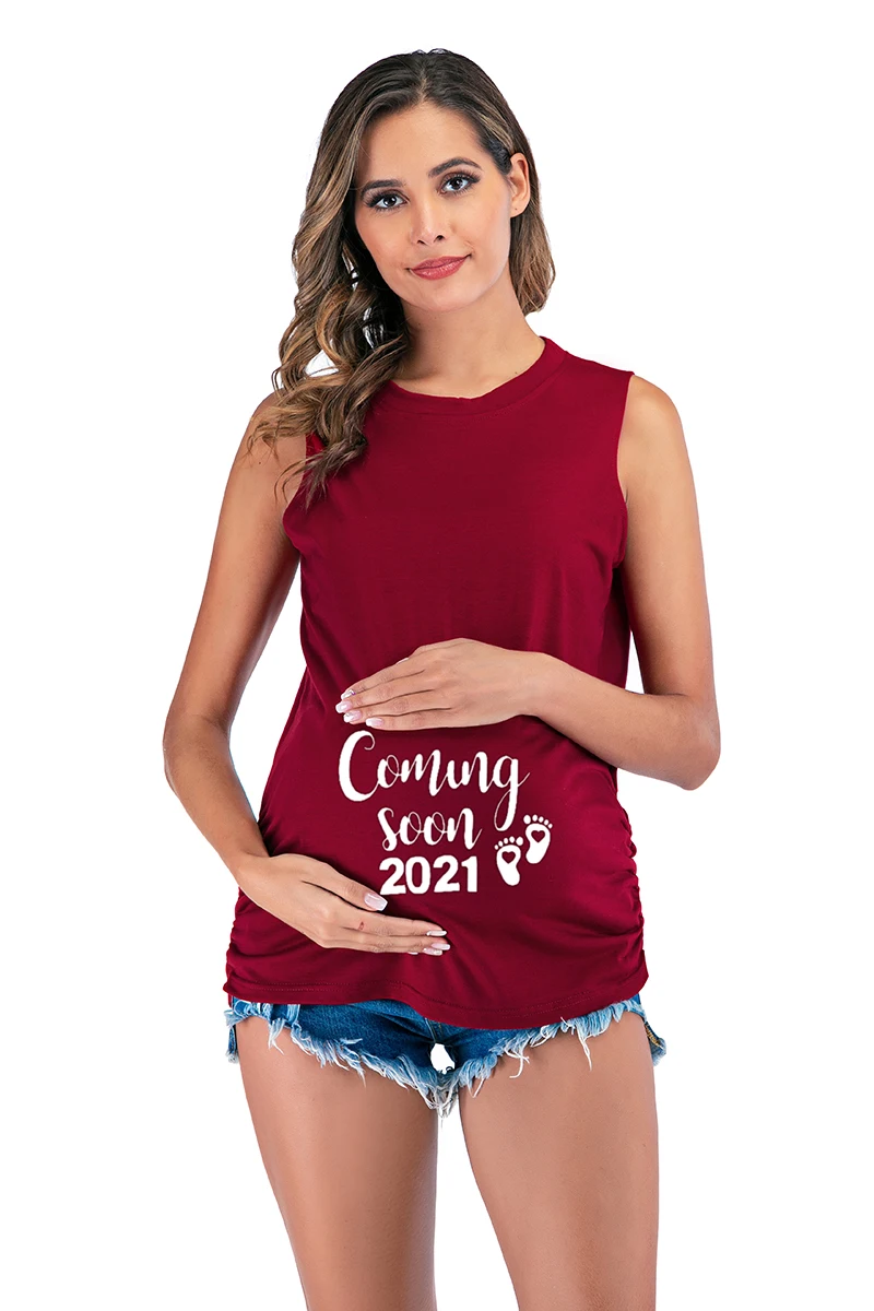 

2021 Coming Soon Printed Maternity T shirt Vest Tank Tops Clothes for Pregnant Women Funny Casual Summer Pregnancy Tees T-shirt