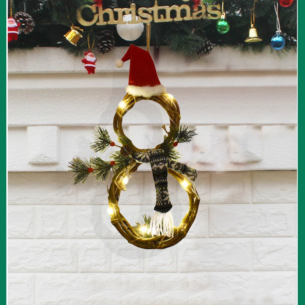 

Christmas Glowing Snowman Wreath Hanging Light Pendant Holiday Home Decor Gifts Round Circle Garland Ornaments