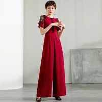 2022 women summer party jumpsuits formal chiffon elegant wide leg female customized fashion lace red overalls clothing 3xl 4xl