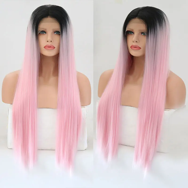 Синтетический Синтетические волосы на кружеве черный парик корней эффектом