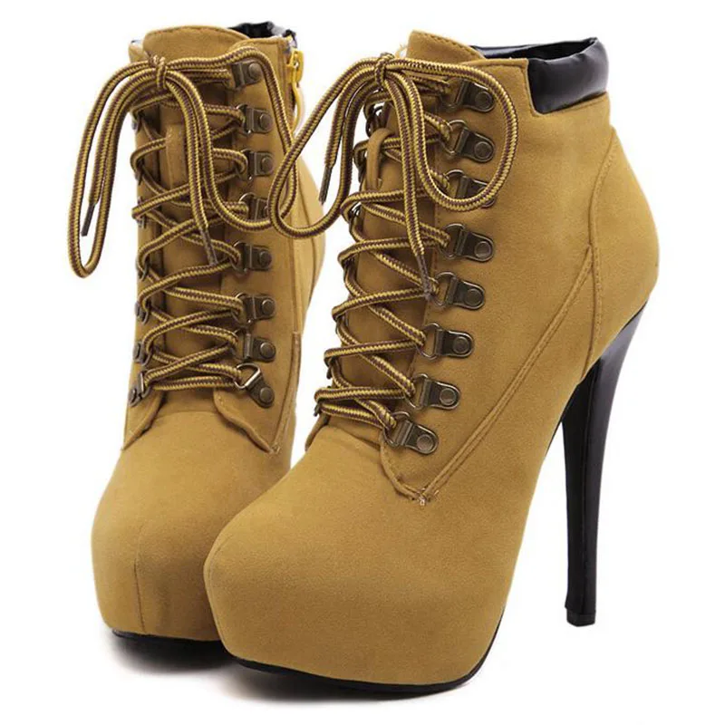 Женские мотоциклетные ботинки на платформе ботильоны шнуровке обувь высоком