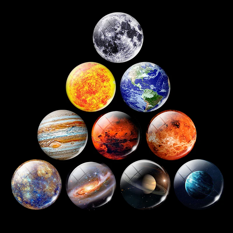 

5PCS/lot Glow In The Dark Solar System Planet Moon Earth Picture 12mm 16mm 20mm 25mm Round Glass Cabochon Base for Diy Jewelry