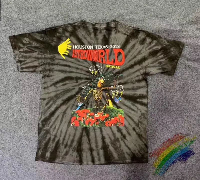 19FW Astroworld Трэвиса Скотта фестиваль тройник галстук краситель Тройник Мужчины